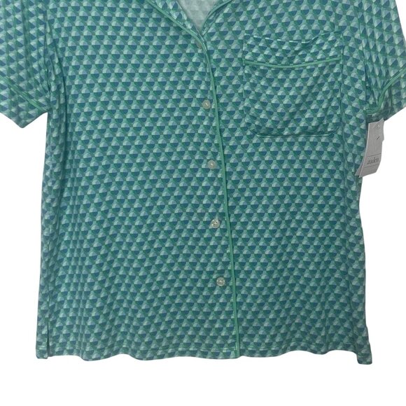 Auden Cloud Knit Pajama Top Size XS Blue New Geometric Button Front - Picture 5 of 10
